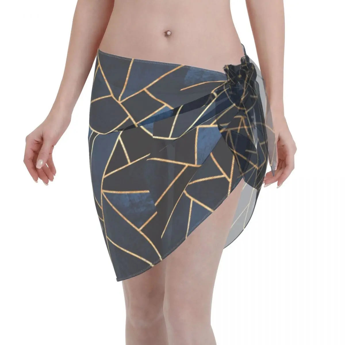 

Navy Stone Swimwear Pareo Scarf Cover Ups Women Retro Nodic Geometric Sheer Ladies Skirt Bikini Beach Cover Ups