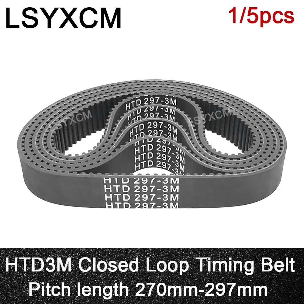 HTD 3M Timing Belt 270/273/276/279/282/285/288/297mm 6/9/10/15mm Width Rubbe Toothed Belt Closed Loop Synchronous Belt pitch 3mm