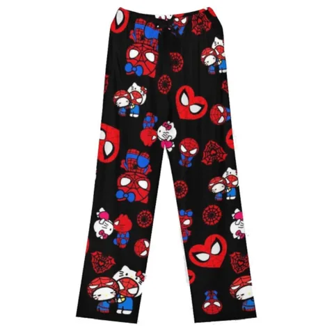 Хлопковые свободные женские пижамные штаны Hello Kitty Человек-паук Y2K, пижамные брюки для женщин и мужчин, Мультяшные штаны для сна и пары, одежда в подарок