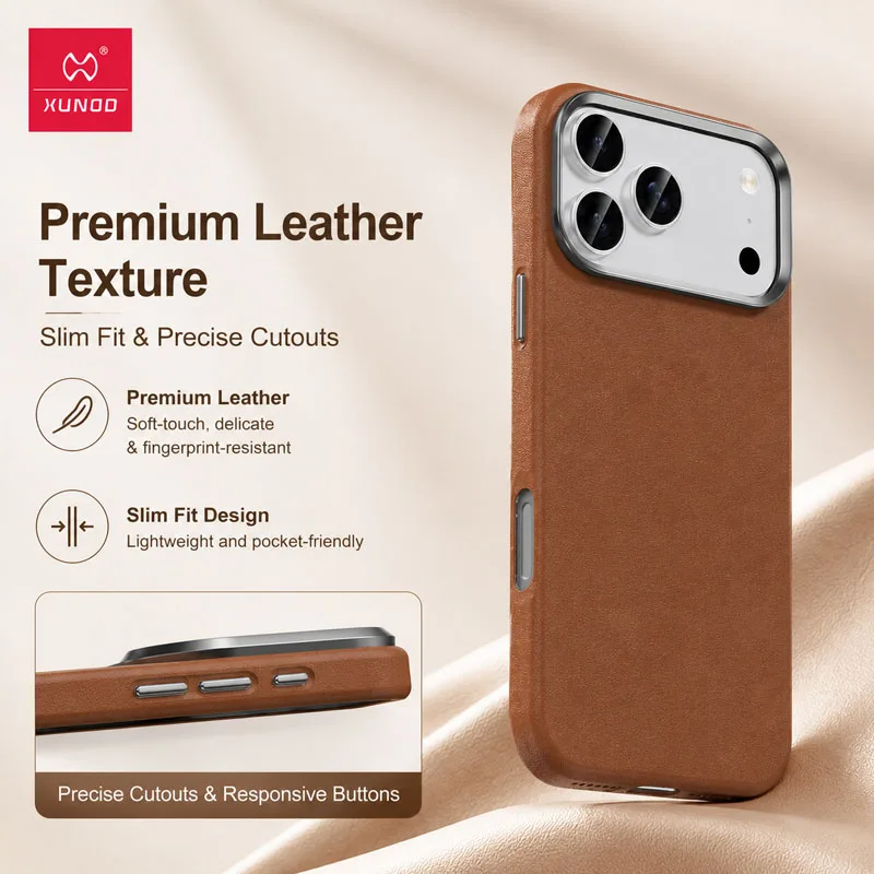 Фото Чехол Xundd для iPhone 17/17 Pro/17 Pro Max с кожаной текстурой, магнитной зарядкой, совместимый с MagSafe, ударопрочный, защита от падений №5