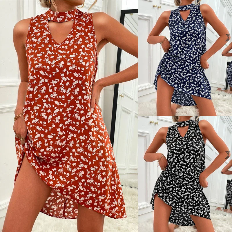

Happie Queens Women Sleeveless Halter Beach Boho Mini Dress Women Rayon Cotton Ethnic Shirt Dress VestidosHappie Queens