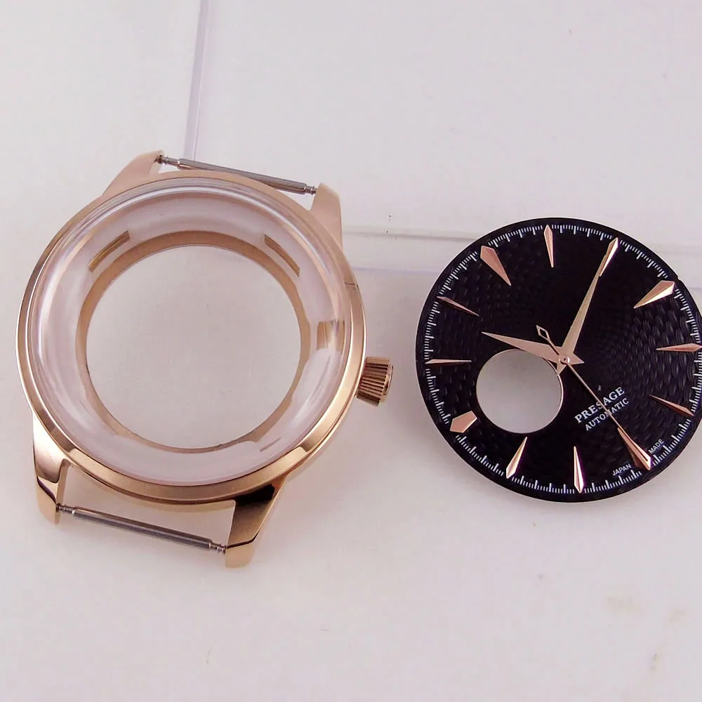 

40mm Silver Rose Gold Watch Case Stainless Steel Fit NH35 NH36 NH38 Black White 35mm Dial Face Pull-push Crown See-through Back