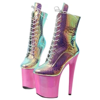 jialuowei holographic ankle boots 20cm high heels platform snake pattern women stipper pole dance boots