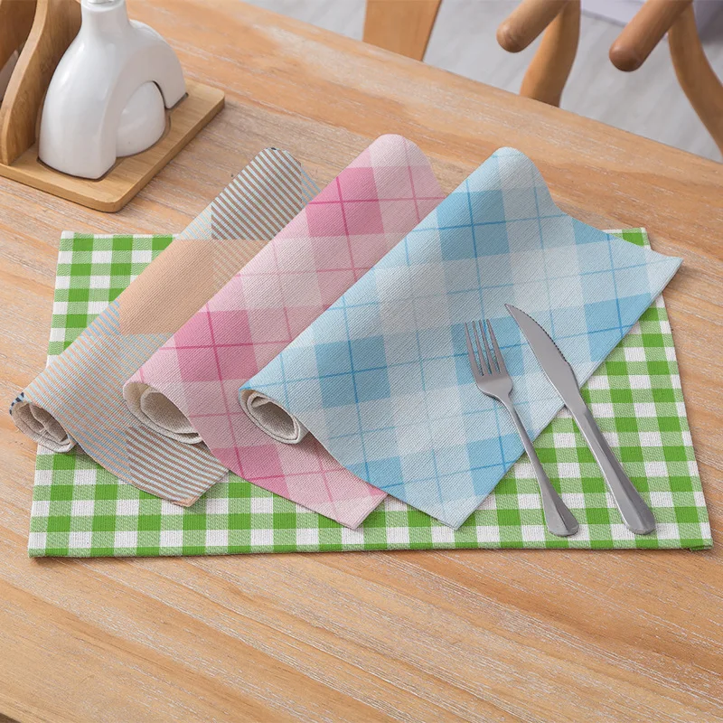 

42x32cm Classic Geometry Grid Linen Tables Mat Heat Resistant Placemat For Table Drink Cup Coaster Home Kitchen Accessories