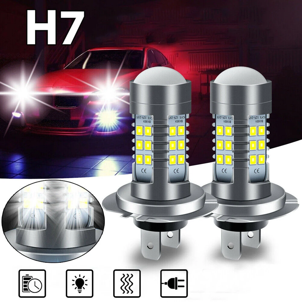 

1 Pair 12V H7 LED Headlight Bulb Kit High/Low Beam Super Bright 6000K White Waterproof 360 Degrees Car Lights Accessories