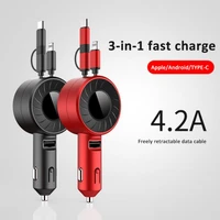 3 in 1 car charger fast charging for samsung iphone android micro usb type c portable cable multi function telescopic cable