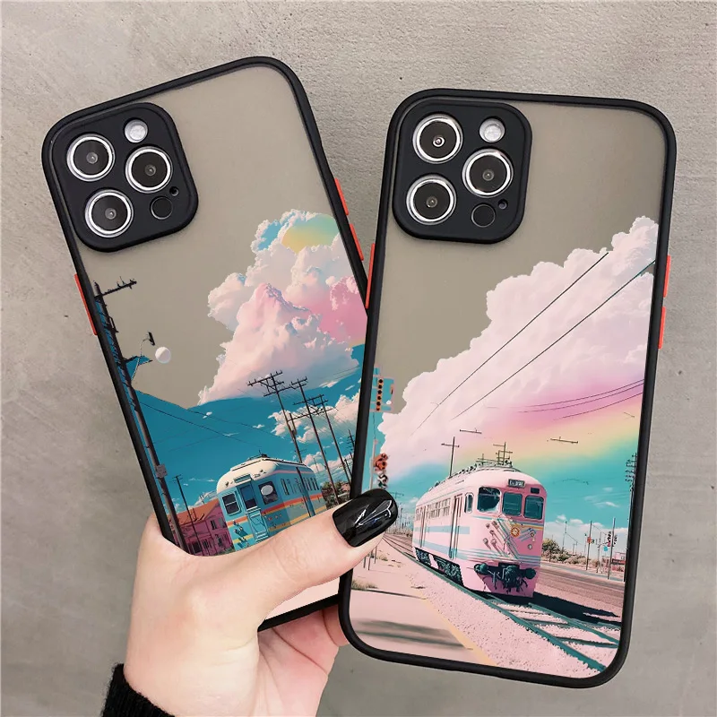 

Nature Travel Scenery Phone Case For iPhone 14 13 11 12 Pro MAX 12 13 Mini XR XS X 7 8 Plus SE 2020 Rainbow Bus Back Cover Shell