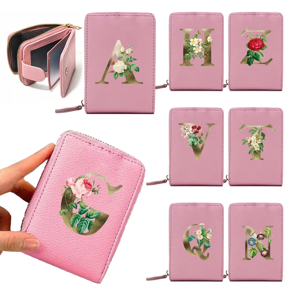 

Card Case PU Leather Protects Case Coin Purse Business Credit Bank Card Holder Casual Mini Wallet Card Clip Golden Flower Series