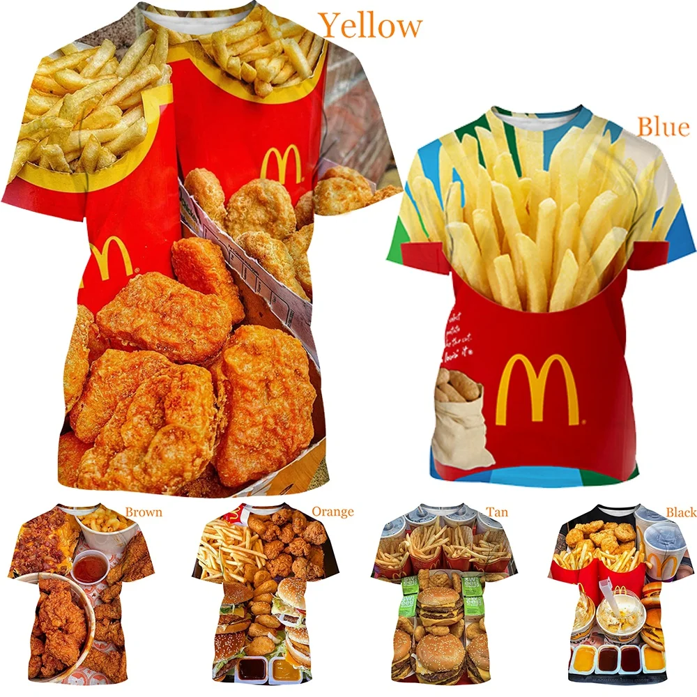 

Summer New Fashion Burger Fries Chicken Nuggets 3D Printing T-Shirt Unisex Casual McDonald's Print Top