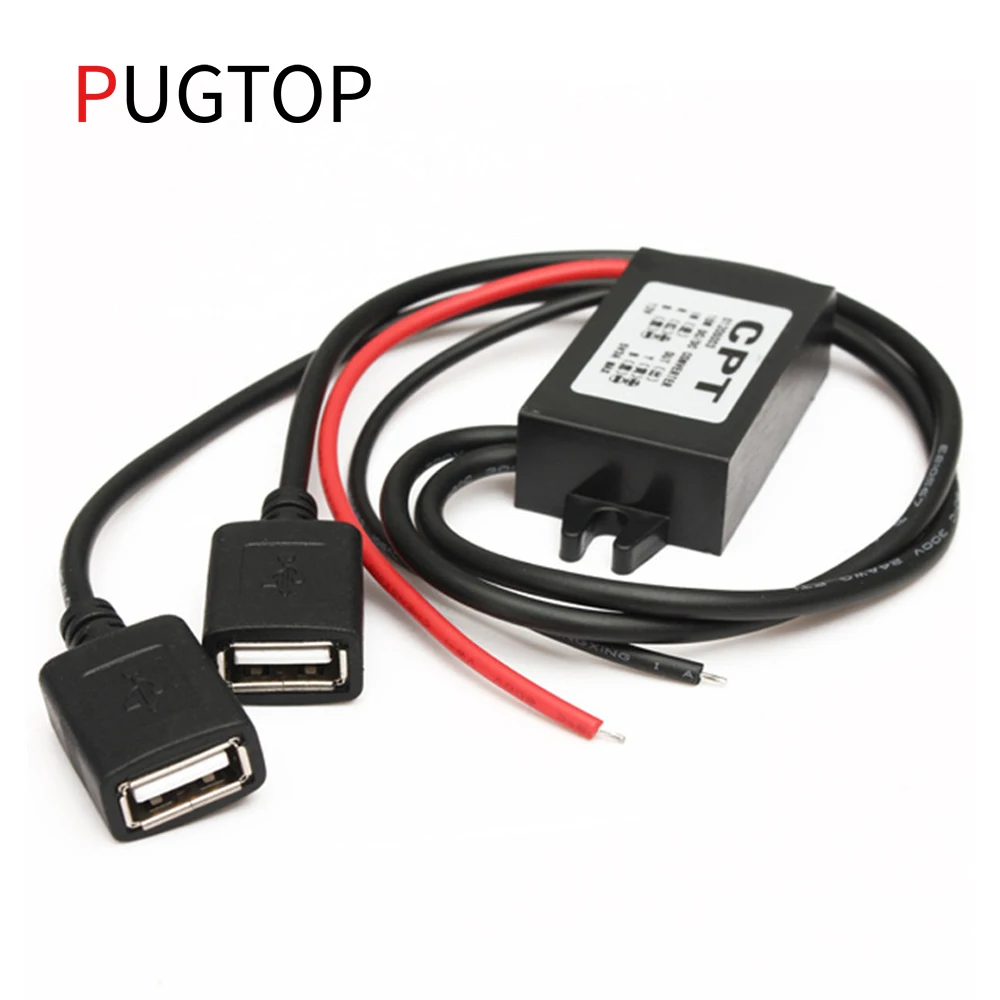 PUGTOP 12V to 5V Adapter Step Down Buck Converter Power Supply Module 12V to 5V 3A 15W DC-DC for Car Male Female USB Adapter