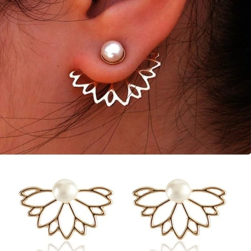

Pearl Lotus Front and Rear Stud Earrings European and American Ladies Exquisite Earrings Earrings