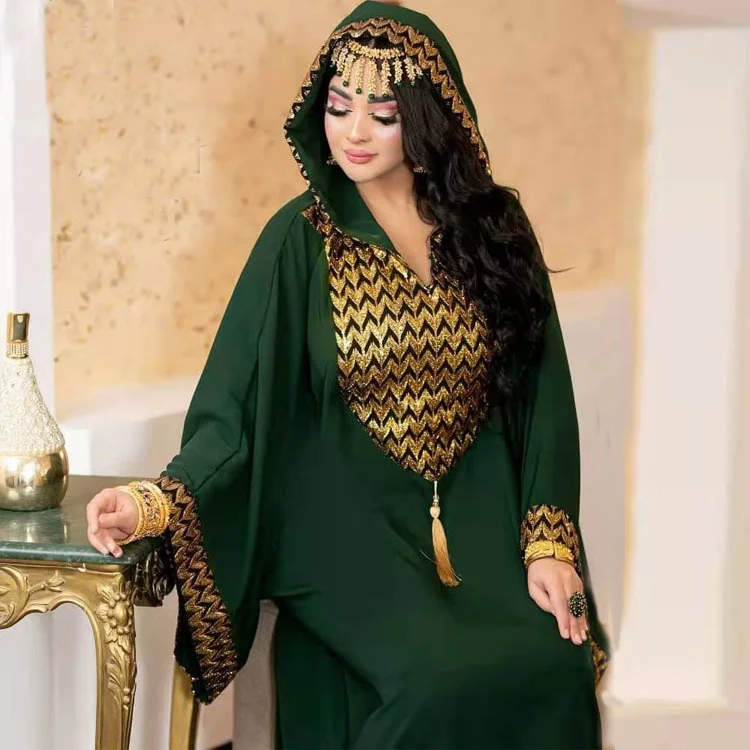 Fashion Muslim Dress Handmade Red Dress Hooded Muslim Maxi Dress 2022 New Kaftan Abayas Djellaba Moroccan