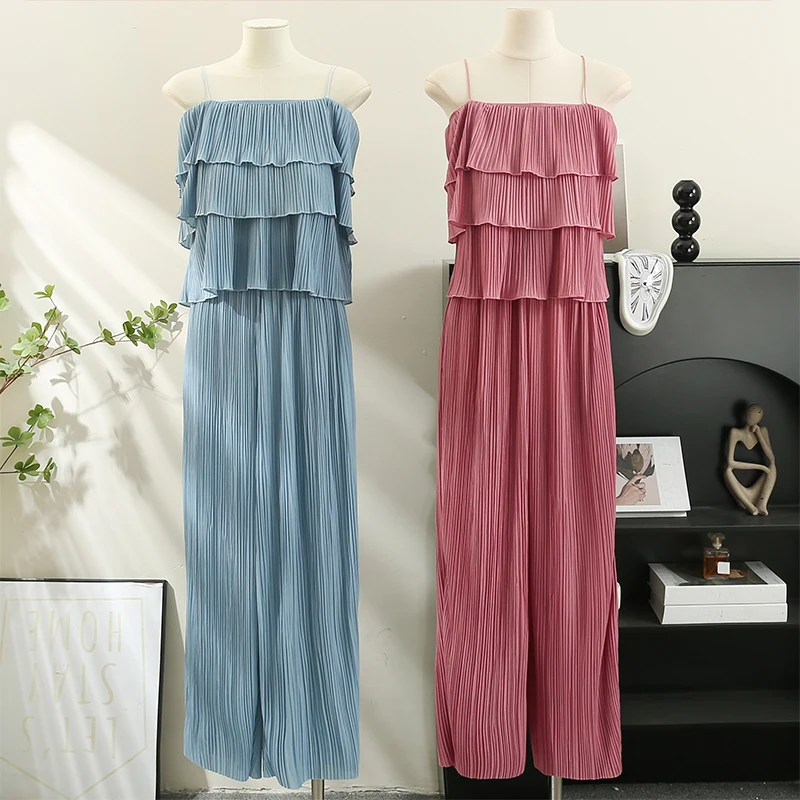 

Y2k Set Women 2 Pieces Slash Neck Sexy Off-shoulder Ruffles Vest Top Suit+high Waist Slim Women's Draped Cool Wide Leg Pants