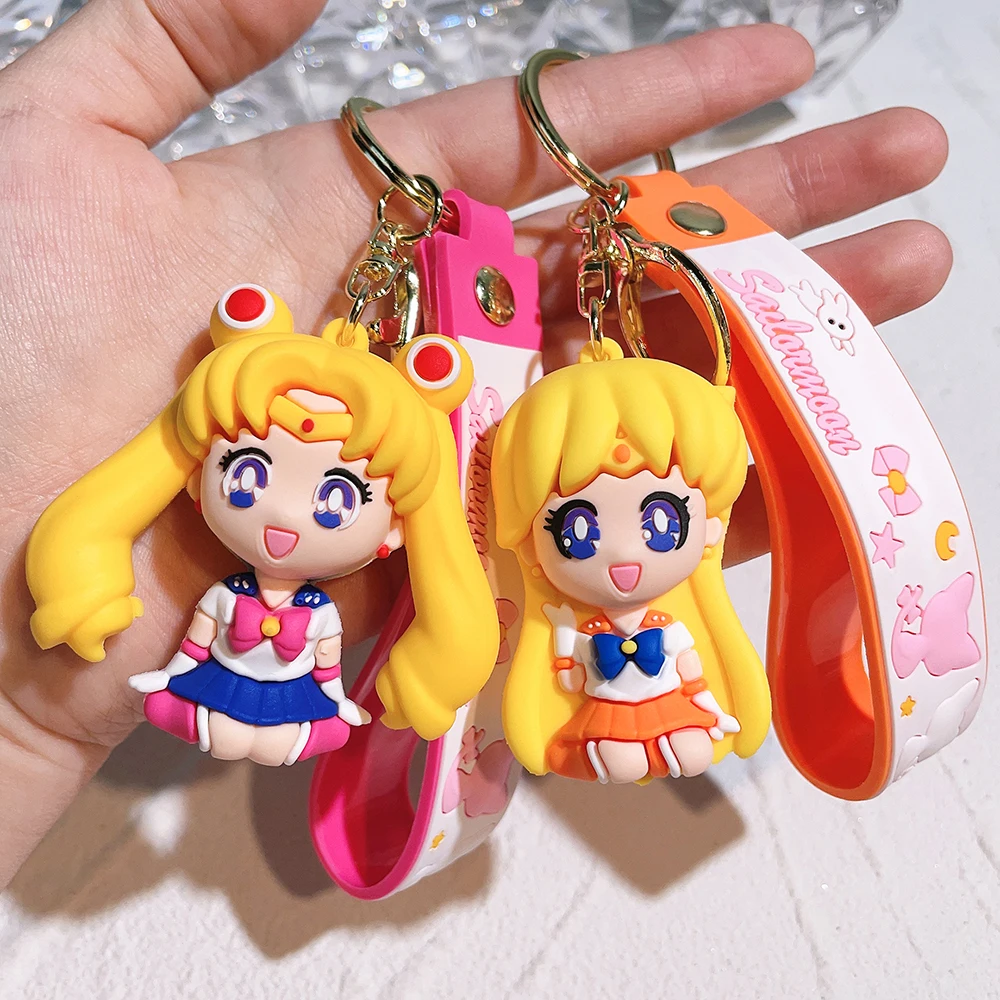 

Cute Sailor Moon Pendant Keychains Tsukino Usagi Aino Minako Artemis Luna Figure Model Keyrings for Girl Bag Doll Ornament