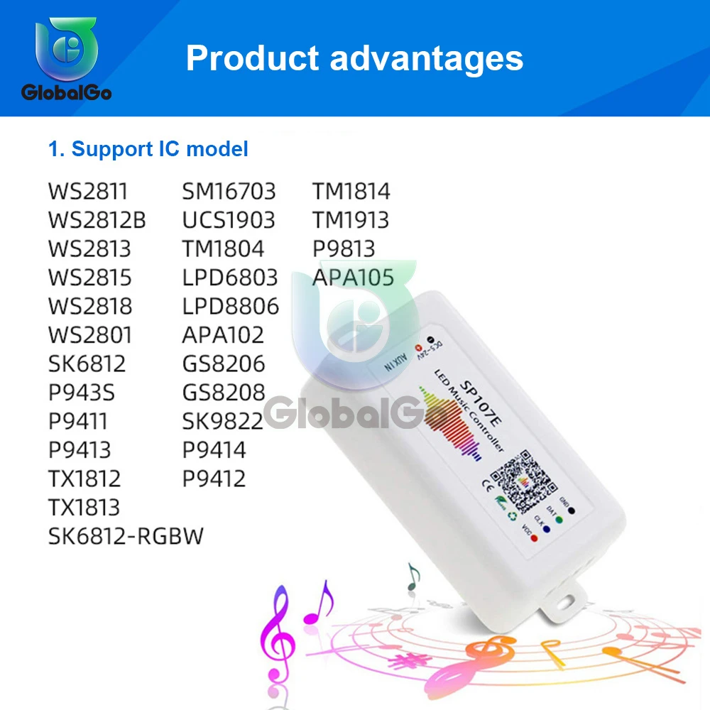 Bluetooth-совместимый полноцветный светодиодный пульт управления SP107E RGB с