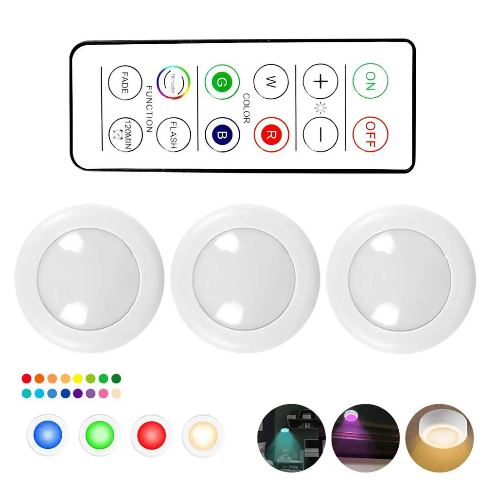 

1 Set Remote Control LED Light Round RGB Self-adhesive Home Night Lamp