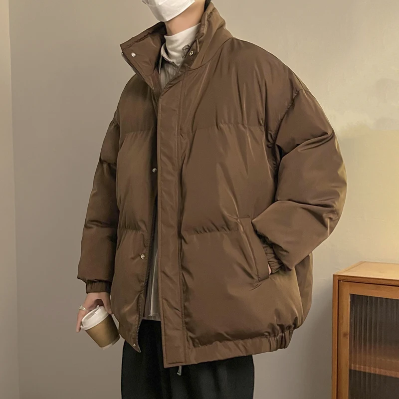 Winter Jacket Men Warm Fashion Brown Black Thicken Jacket Men Streetwear Dress Korean Loose Thick Short Coat Mens Parker Clothes