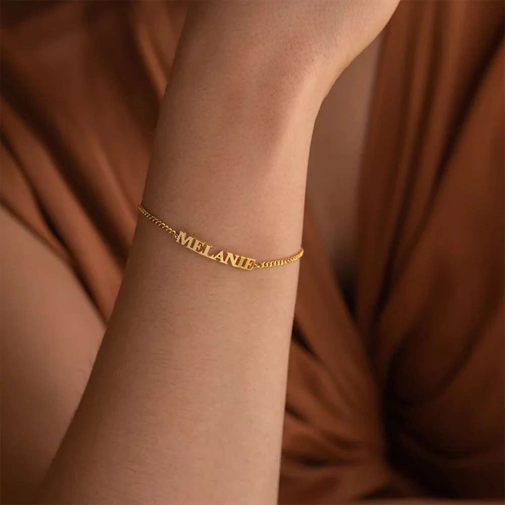 Custom Name Bracelet Women Stainless Steel Jewelry Personalized Cuban Chain Couple Bracelet with Birthstone Valentine's Day Gift