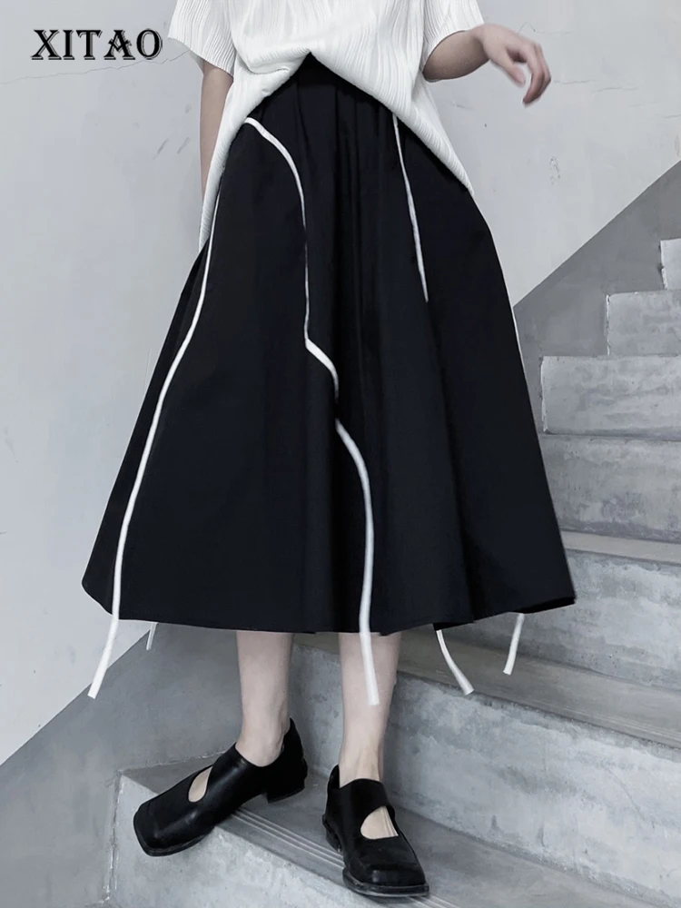 

XITAO Patchwork Skirt Women Korea 2022 Summer New Arrival Personality Fashion Loose All Match Elastic Waist Skirt WLD7360