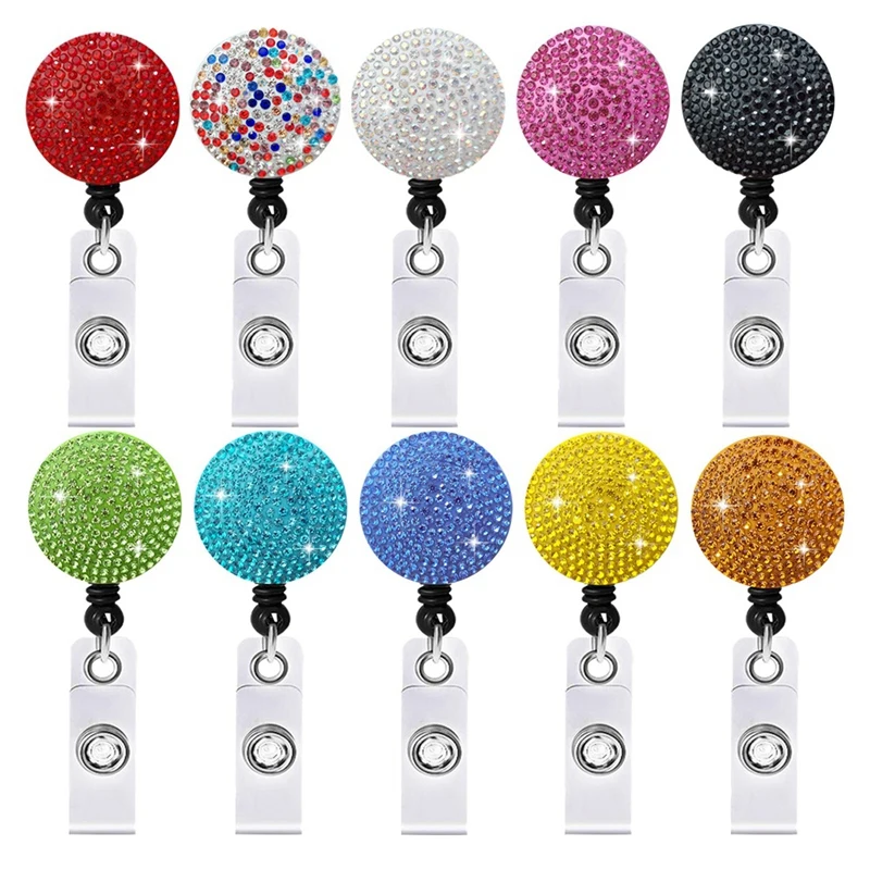 

Retractable ID Badge Holder ID/Name Badge Reels With Clip, With Bling Rhinestones, For Office Worker Teacher Nurse