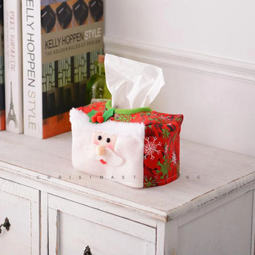 

Christmas Tissue Box Decor Desktop Holiday Wedding Cover Home Non-woven Fabric Ornament Party Red/green 16x10cm