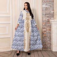 traditional festival ramadan eid muslim fashion chiffon two tone applique sequin pearl embroidery dress swing dress ab161