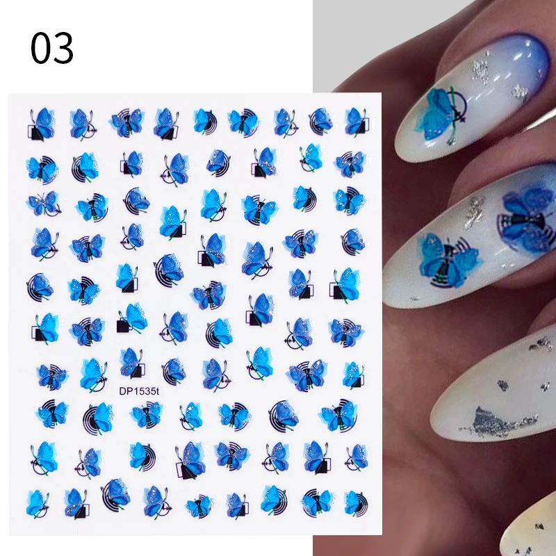 Black Blooming Smoke 3D Nail Stickers Pink Blue Color Marble Design Manicure Wave Drawing Glitter Flower Nail Water Decal Slides images - 6