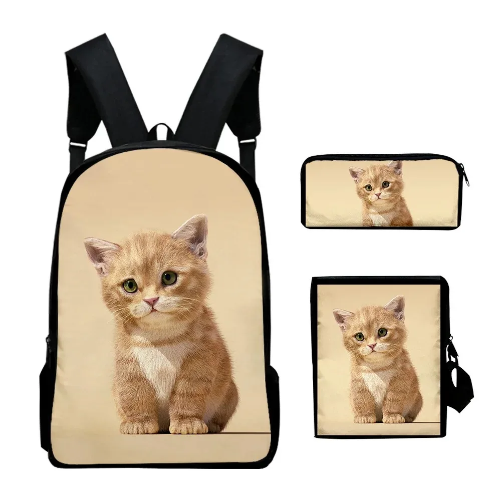 Школьные сумки с 3D принтом кота Harajuku Aluno Mochila для ноутбука Bolsa de Ombro Inclinada Estojo Lápis