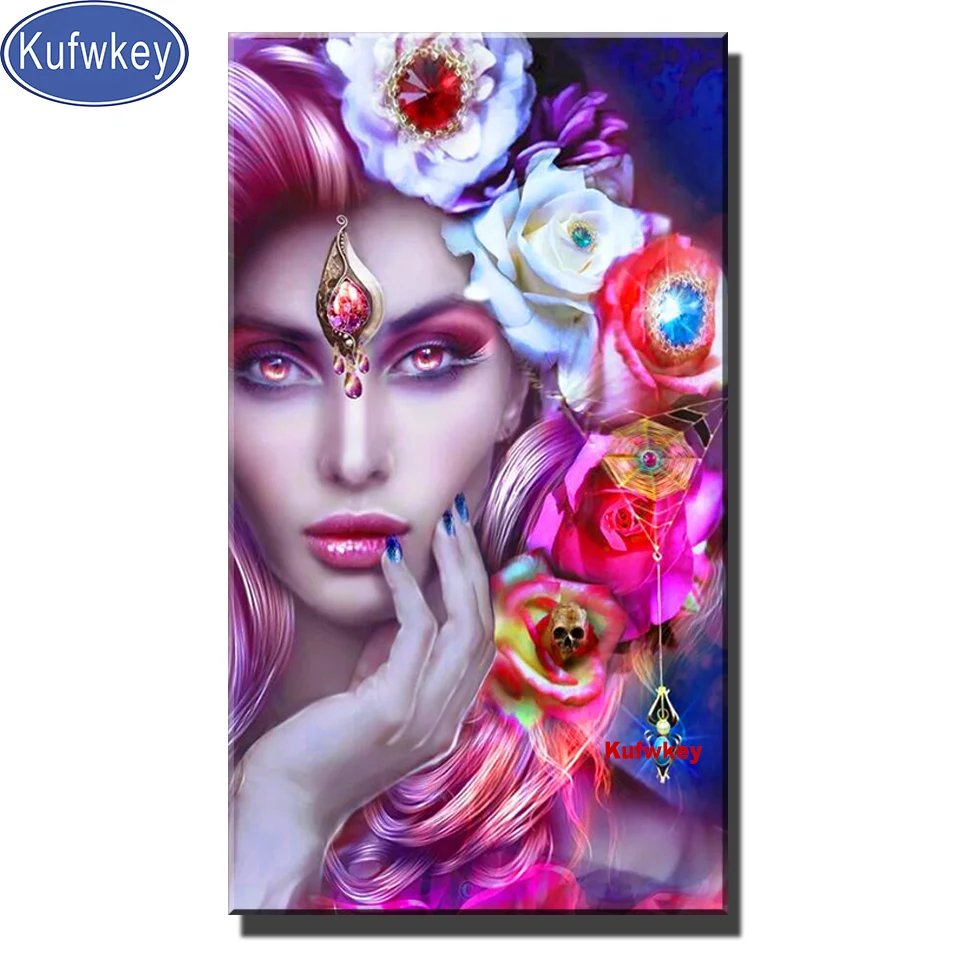 Розовый цветок сексуальная женщина 5d diy алмазная живопись полная квадратная