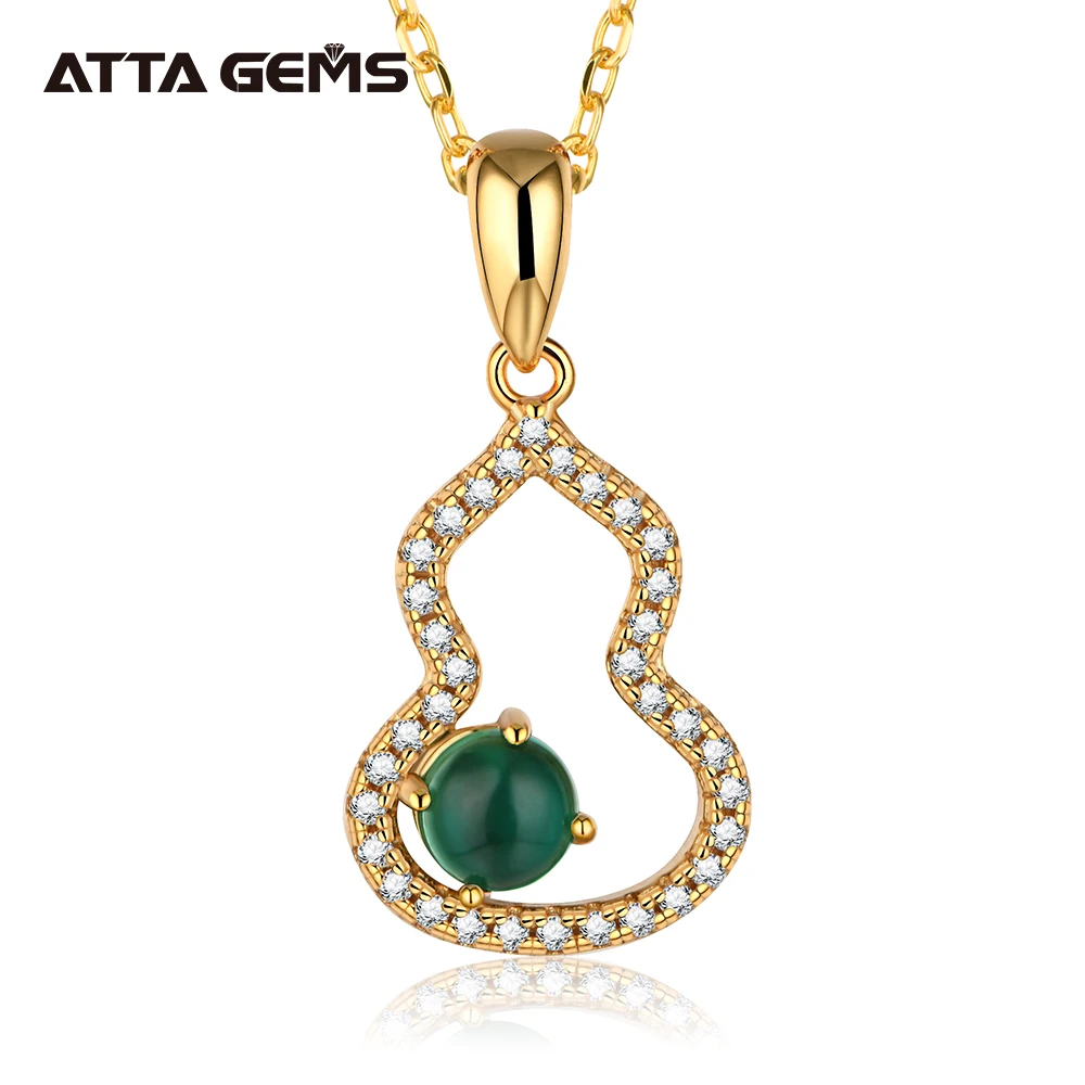 

ATTAGEMS 18K Gold Plated Round Shape Emerald Moissanite Diamonds Wedding Birthday Classic Gourd Pendant Necklace Fine Jewelry