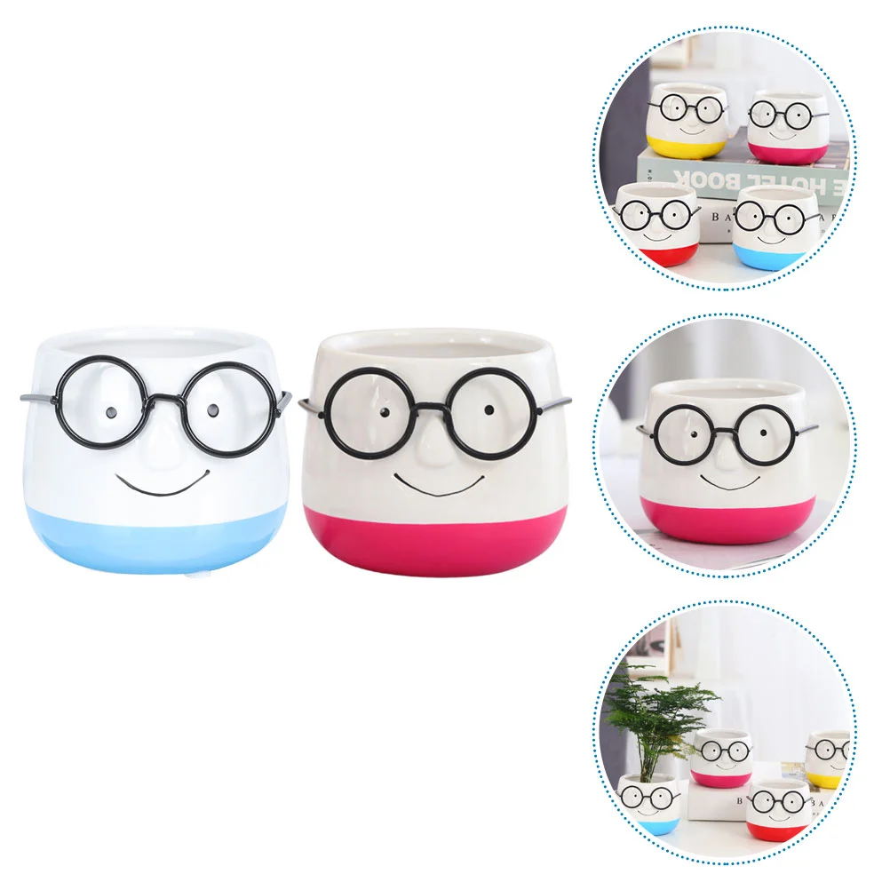 

2 Pcs Flowerpot Containers Decorative Desktop Flowerpots Creative Planter Simple Ceramics Succulent Small