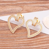 aibef charm heart shaped hollowed rhinestone gold earrings copper zircon womens party wedding fashion jewelry romantic gift