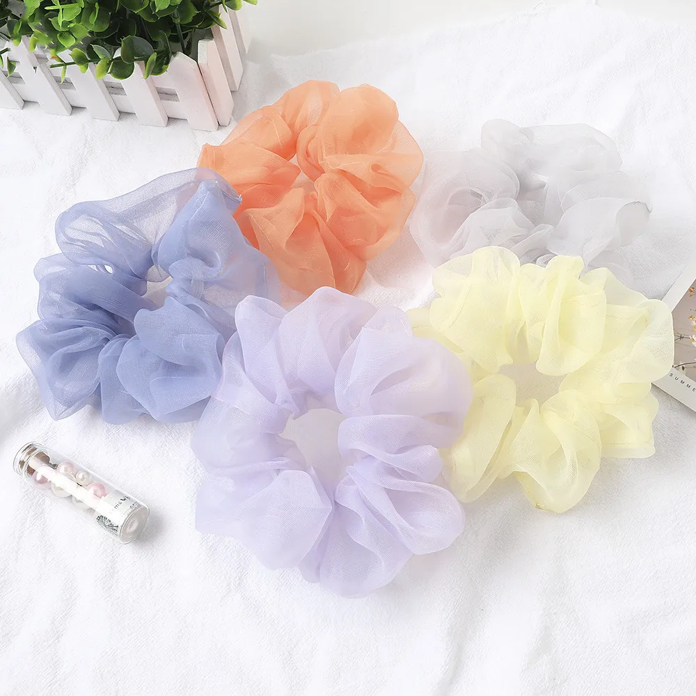 

Fashion French Mesh Polka Dot Solid Color Fabric Hair Bands Elastic Hair Bands Women Hair Ties Hairpins Girls Accessories