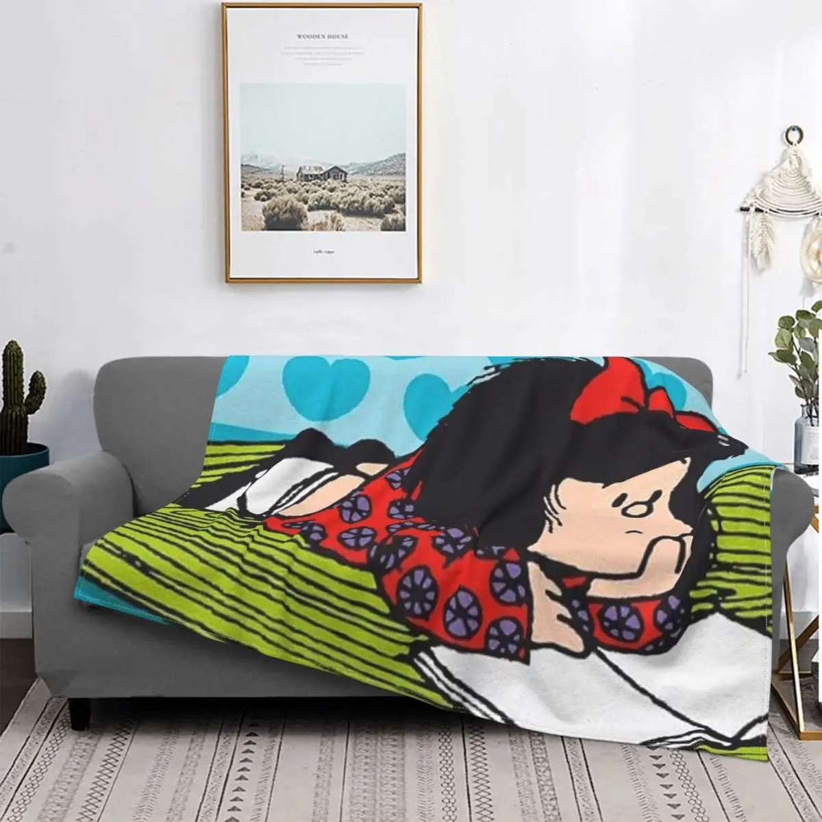 

Mafalda Kawaii Cartoon Pattern Blanket Flannel Fall/Winter Portable Super Soft Bed Blanket Outdoor Quilt