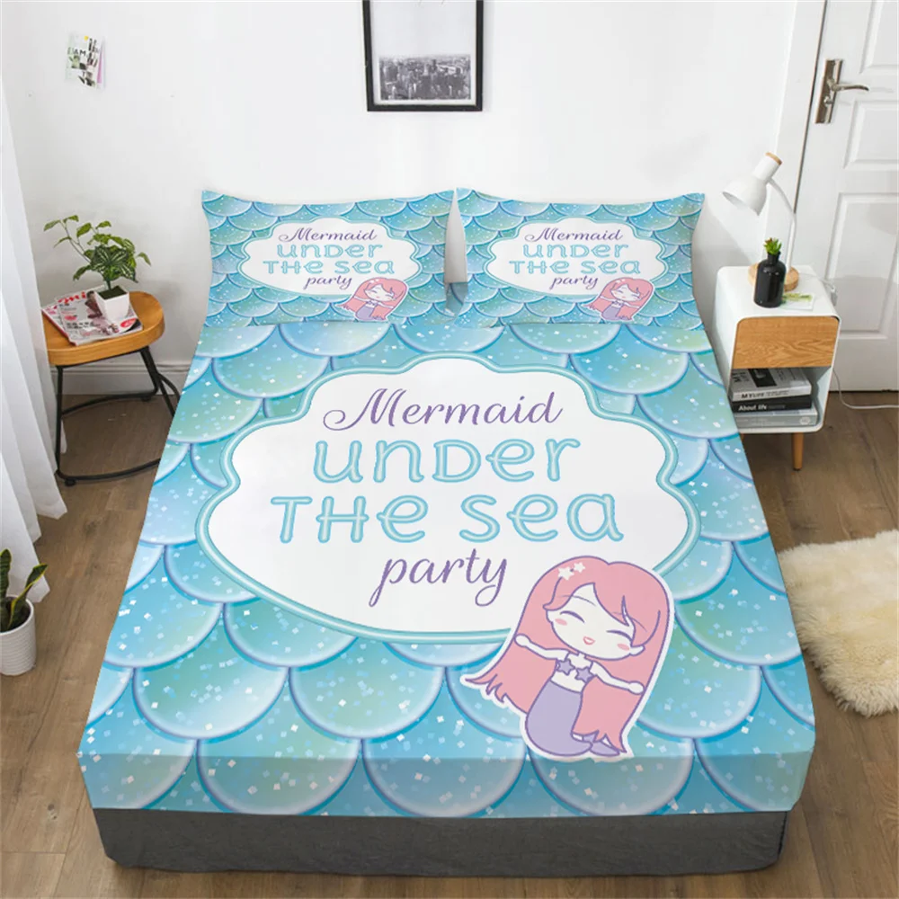 

Bedcover 3D Mermaid Scales Print Pillowcase Girl Home Bedroom Decoration King Queen Size Bedspreads Bedding Covers Sheets