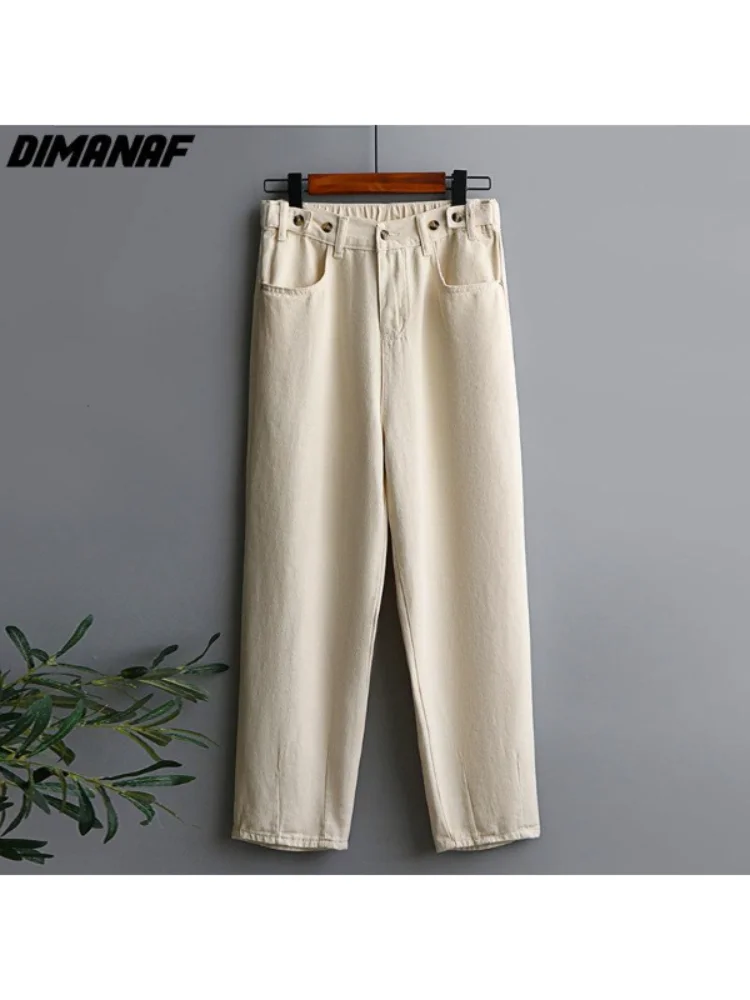 DIMANAF Plus Size Women Jeans Pants Denim Female Button Basic High Waist  Loose Trousers Fashion New Pants 4XL