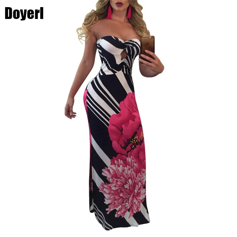 Платье-Макси женское с цветочным принтом пикантное облегающее длинное вечернее