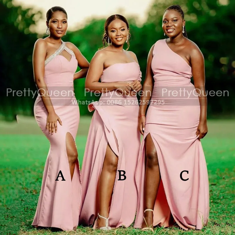 

Розовое платье подружки невесты с юбкой-годе, длинное сексуальное платье с высоким разрезом на одно плечо без рукавов, платье «рыбий хвост» ...