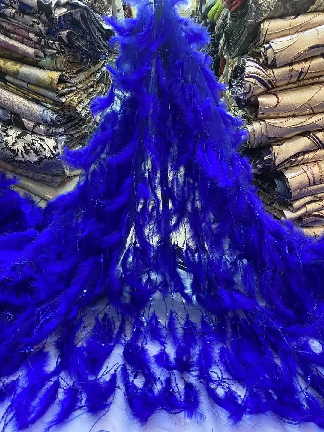 

Роскошная африканская кружевная ткань, Высококачественная нигерийская ткань с блестками и перьями, ткань из французского тюля для свадебного платья