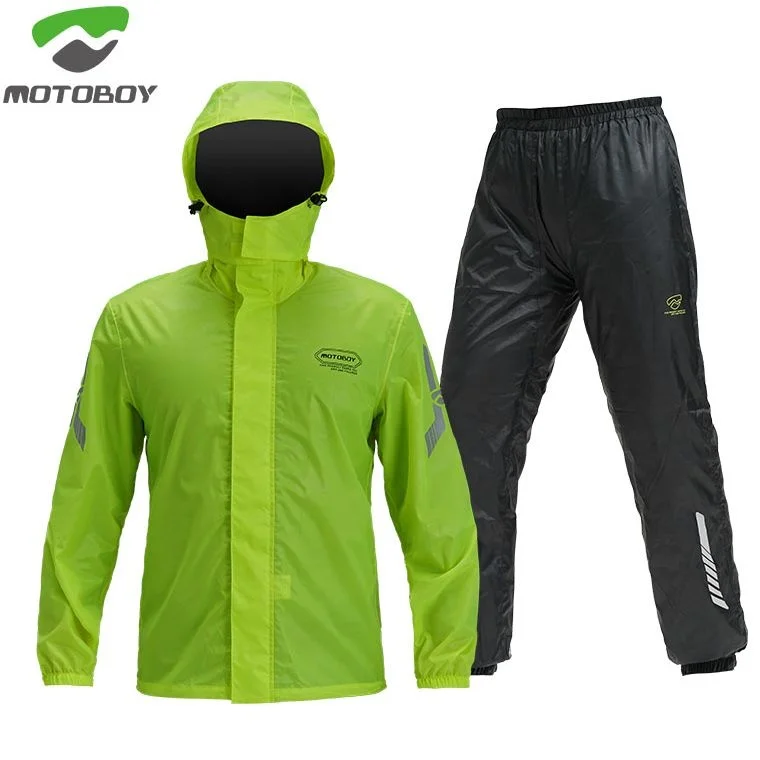 

Дождевик MOTOBOY из ПУ кожи, комплект, Непромокаемая куртка и брюки для отдыха на открытом воздухе и походов, мотоциклетная Светоотражающая вод...