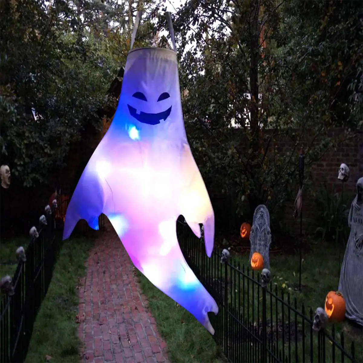 

Хэллоуин призрак подвесной светодиодный светильник наружный скелет ужас гримаса светящийся реквизит для вечерние ринки Счастливый Хэллоу...