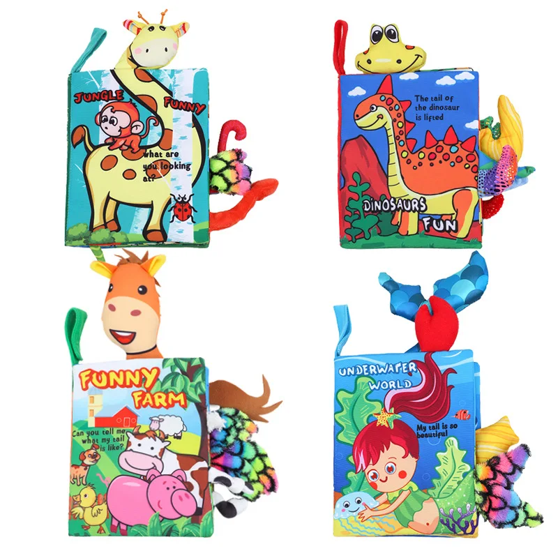 Ранние мультяшные книжки из мягкой ткани с хвостиками животных для развития и просветления новорожденных, многопрофильный подушечный бампер в подарок на кроватку.