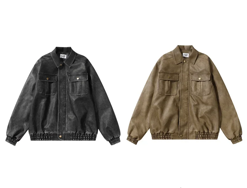 Осень/зима винтажная мужская уличная модная свободная кожаная куртка в