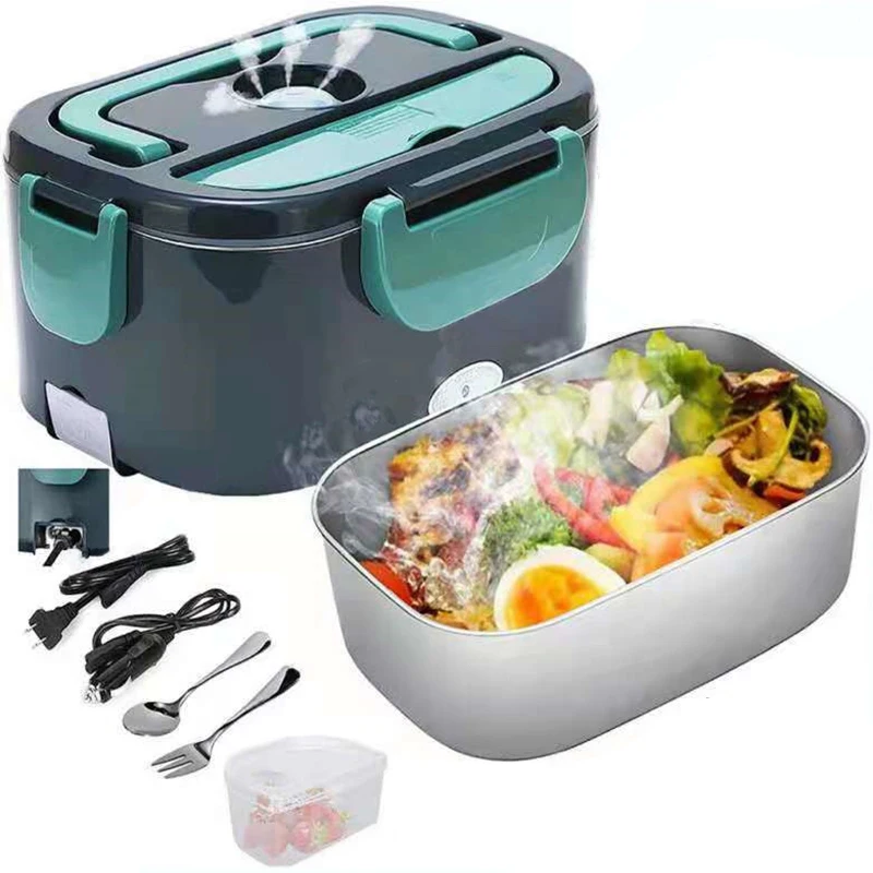 

2 In 1 Home Car Electric Lunch Box Food Heating Bento Box 304 Stainless Steel Liner Food Container Heated Warmer Portable Set
