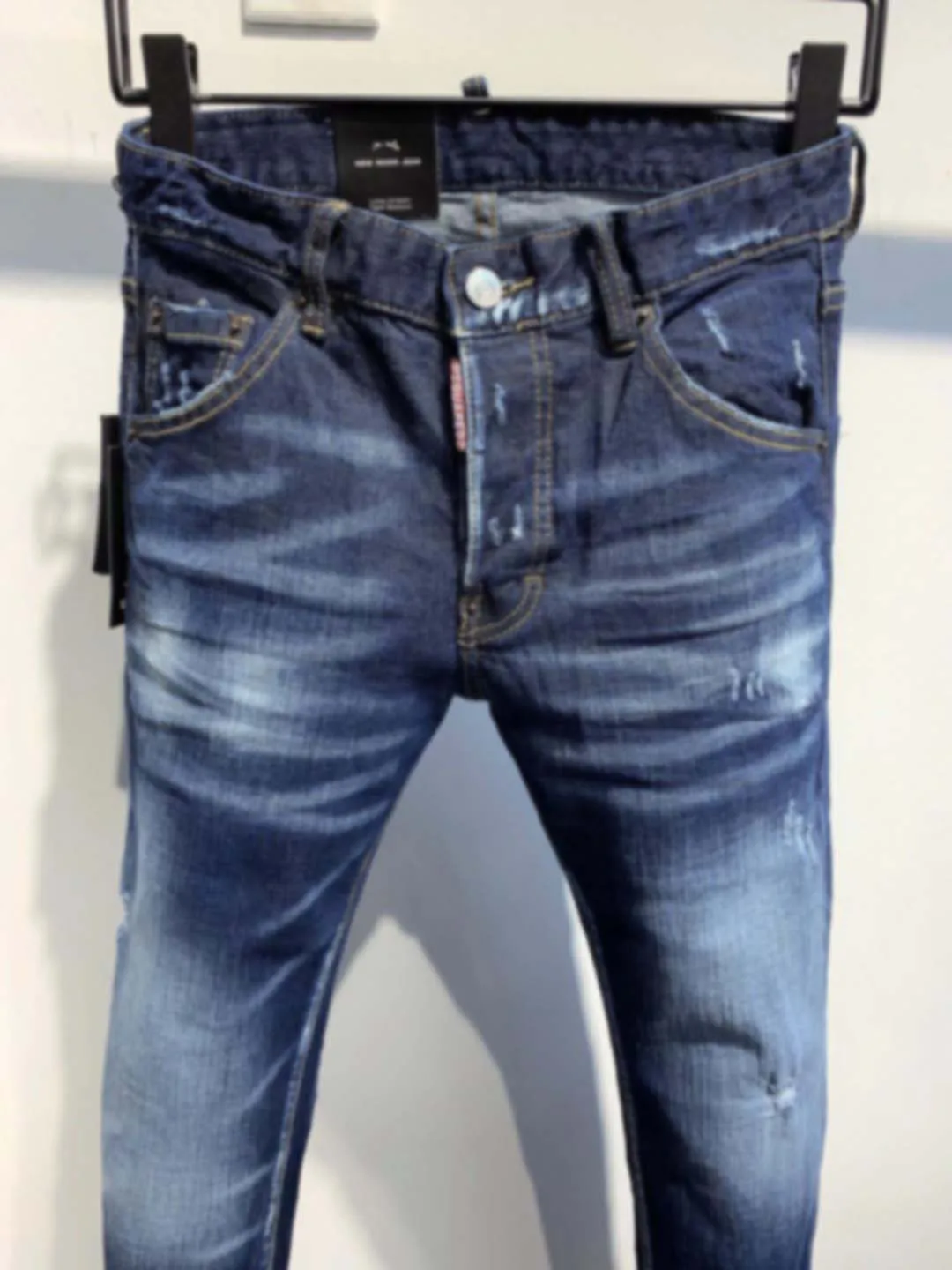 2023 New Fashion Men's Washable Hole Patch Patch Elastic Button Hot Diamond Casual D2 Jeans for Men