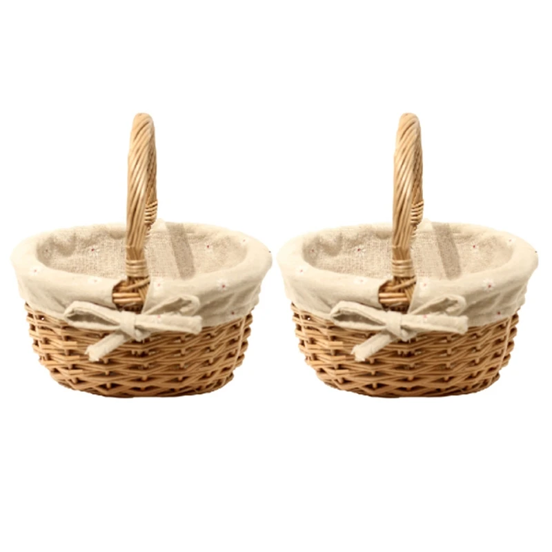 

2X Hand-Woven Wicker Basket Simulation Flower Basket Single Handle Small Flower Basket With Hand Gift Basket