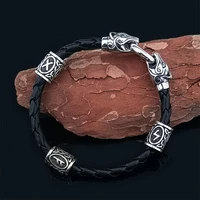 nordic viking leather bracelet viking beads dragon head bracelet retro viking jewelry men fashion gifts