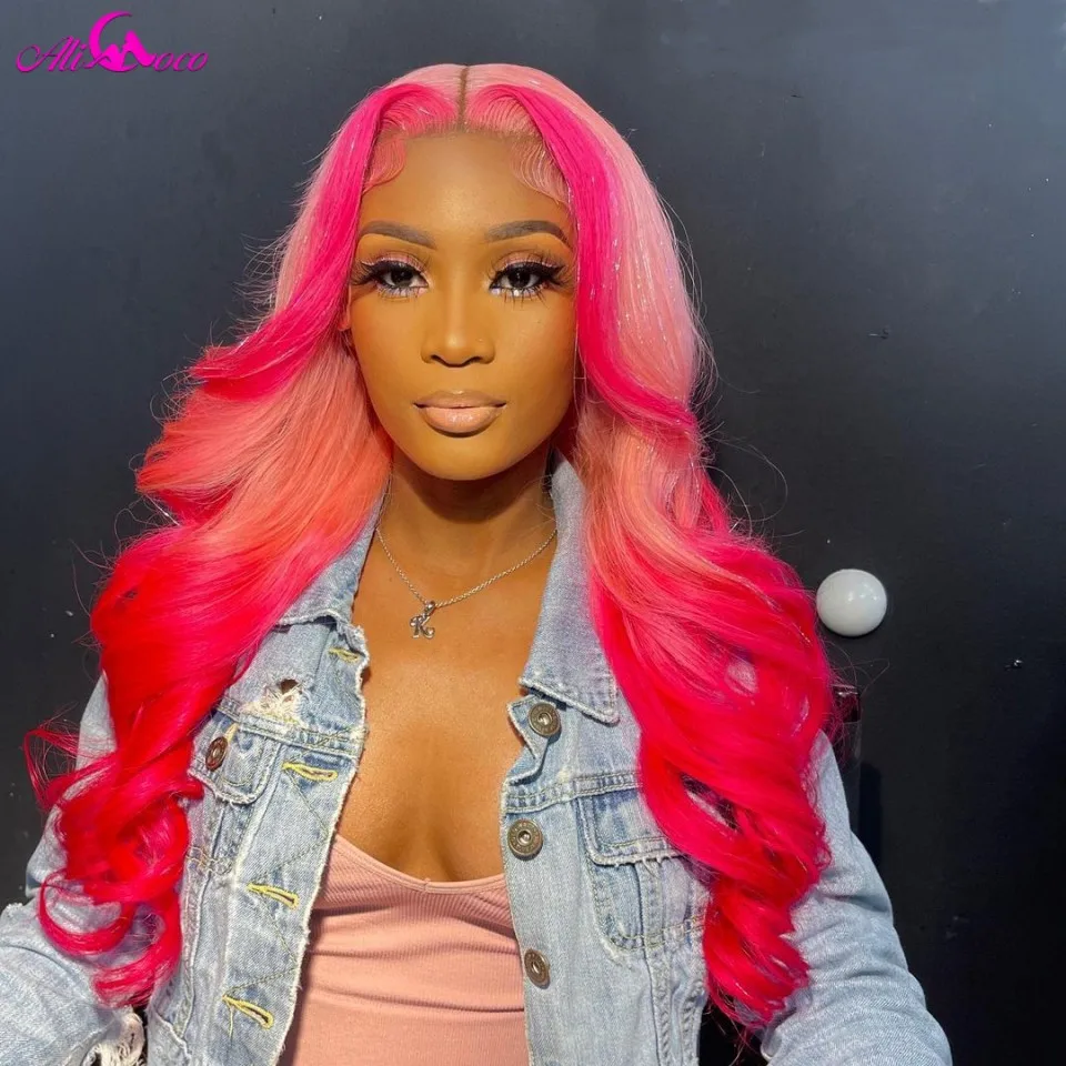 

Ombre Pink 13x6 Lace Front Wig Pre Plucked Body Wave Colored 13x4 Human Hair Wigs Transparent Peruvian Remy Hair For Women