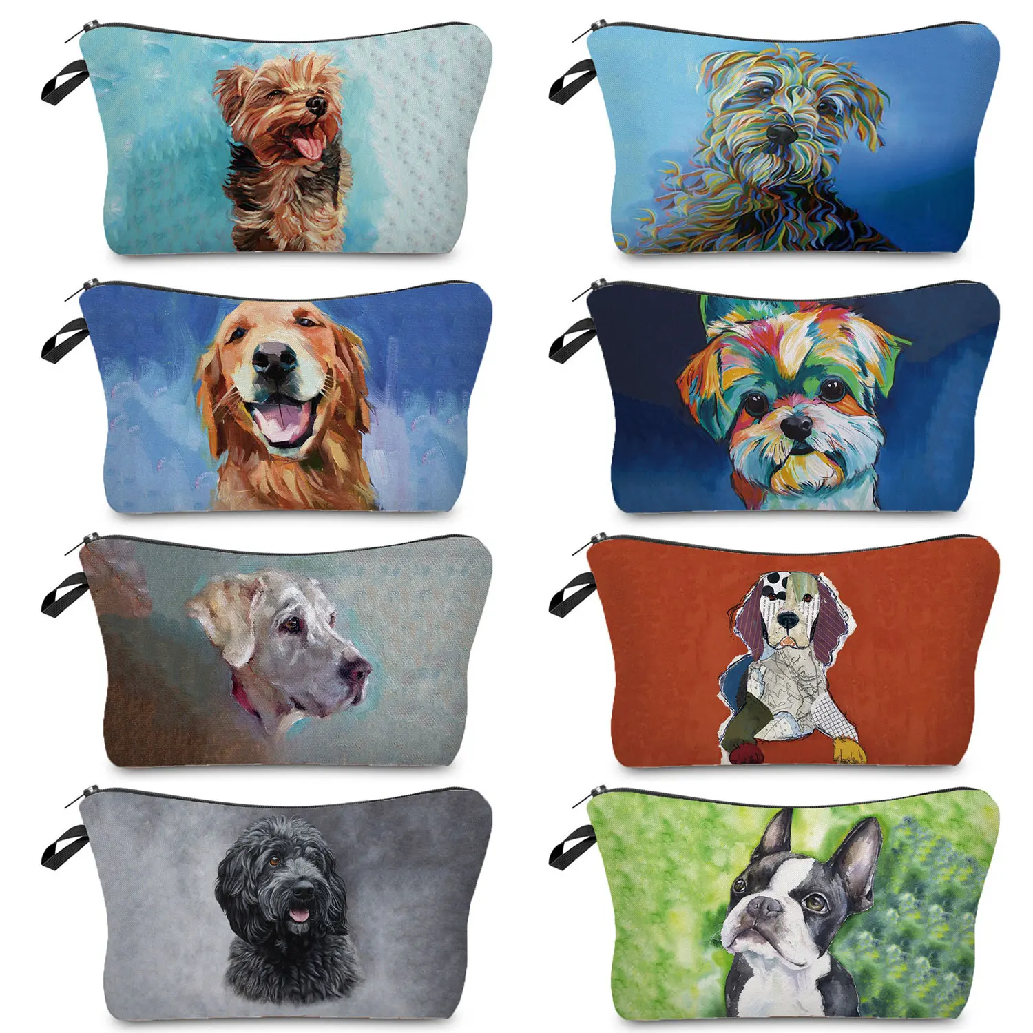 

Oil Painting Dog Printed Travel Beach Child Pencil Case Custom Pattern Portable Makeup Pouch Women Cosmetic Bags Toiletries Bag