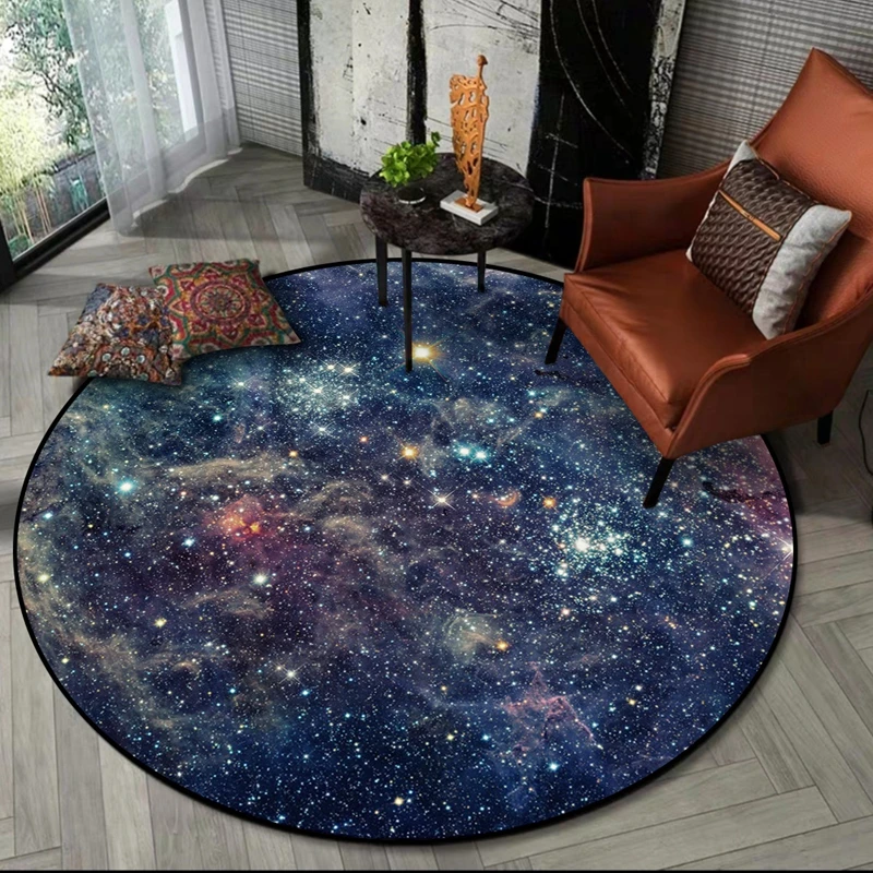 

Starry Sky Space Print Area Rugs Living Room Hanging Basket Chair Non-Slip Round Floor Mat Bedroom Bedside Kids Play Tent Carpet
